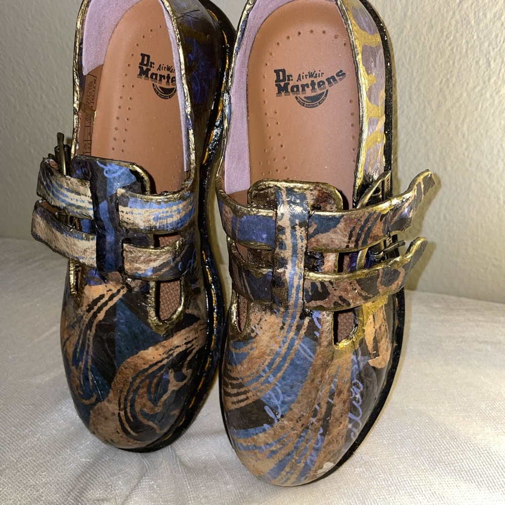 Dr. Martens Blue Black Gold Patterned Flats
